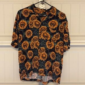 Lost Sunflower Patterned Shirt - Black and Orange